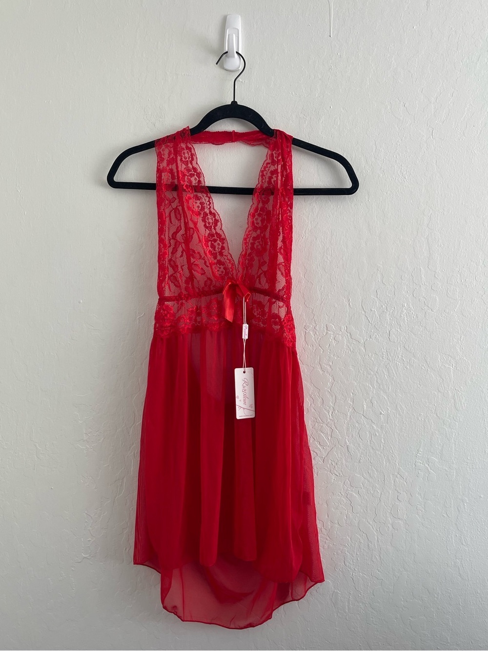 NWT Ruzishun Red Lace Teddy Lingerie Sheer Halter Mini Dress Womens Size XXXL